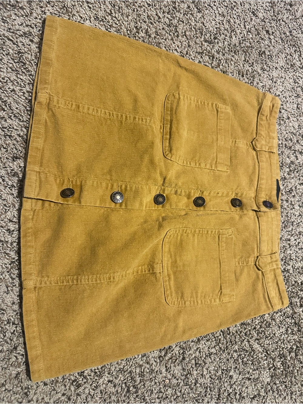 Lumiere Mustard Yellow Button-Front Corduroy Mini Skirt